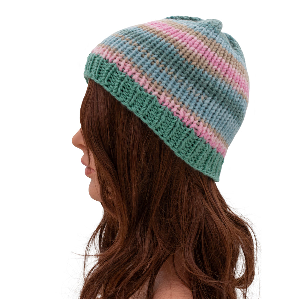 Chunky Beanie Winter Hat | Brown & Emerald