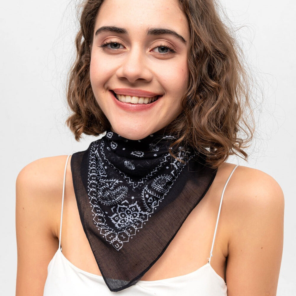 Paisley Pattern Cotton Bandana Scarf |Black