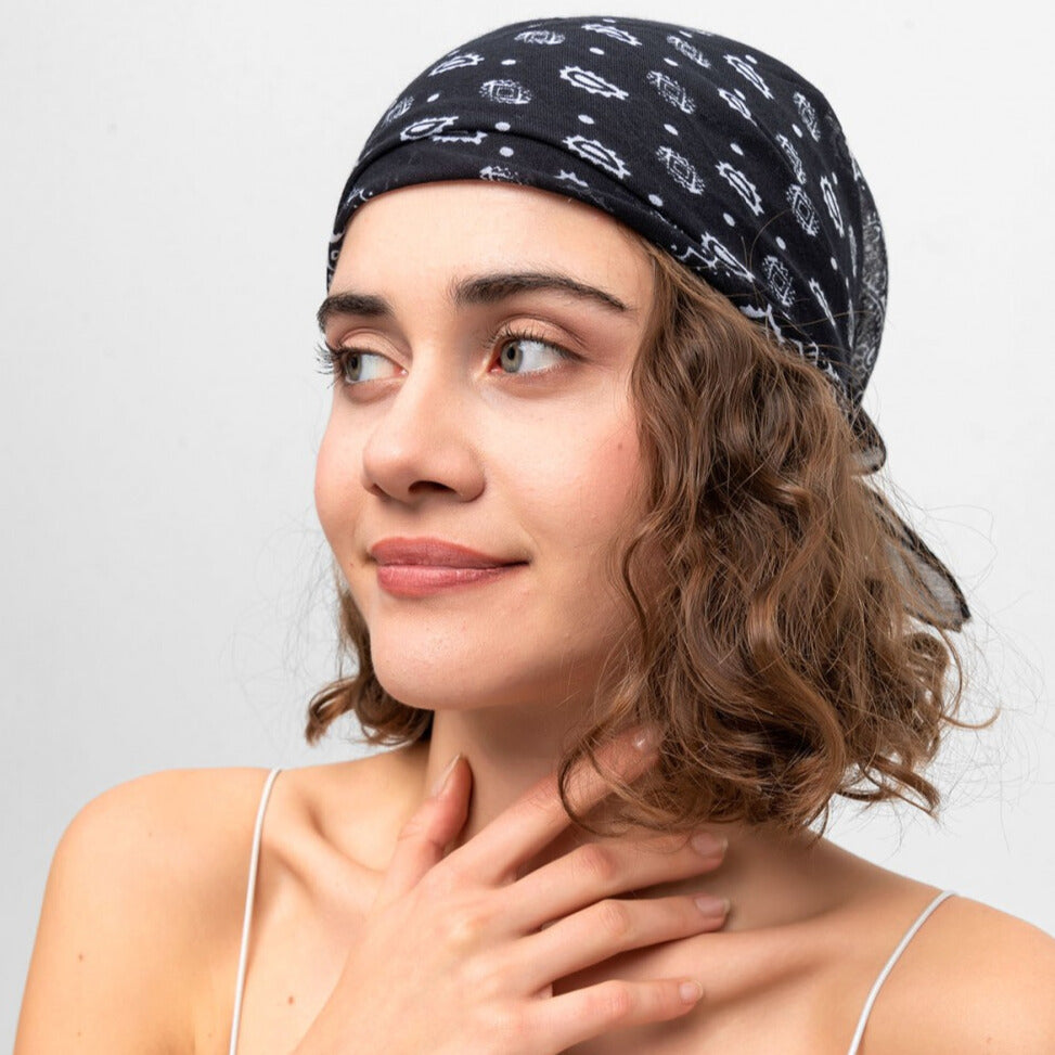Paisley Pattern Cotton Bandana Scarf |Black