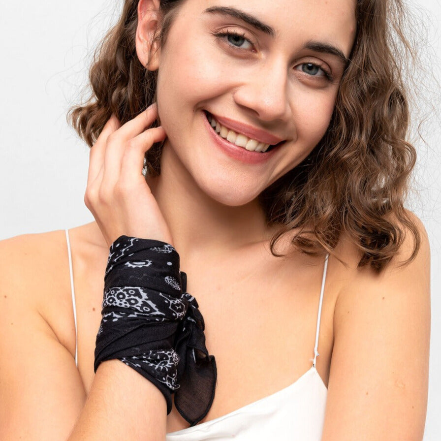 Paisley Pattern Cotton Bandana Scarf |Black