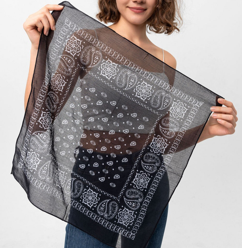 Paisley Pattern Cotton Bandana Scarf |Black