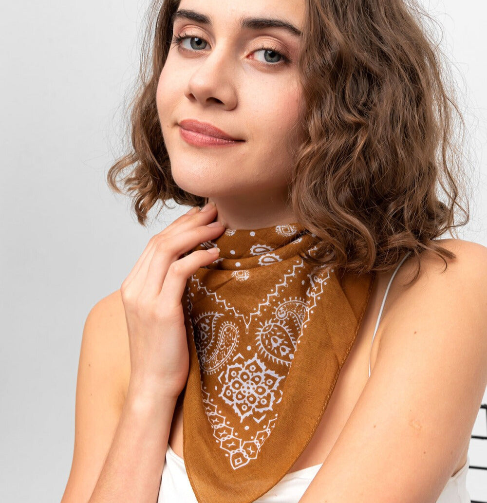 Paisley Pattern Cotton Bandana Scarf |Brown