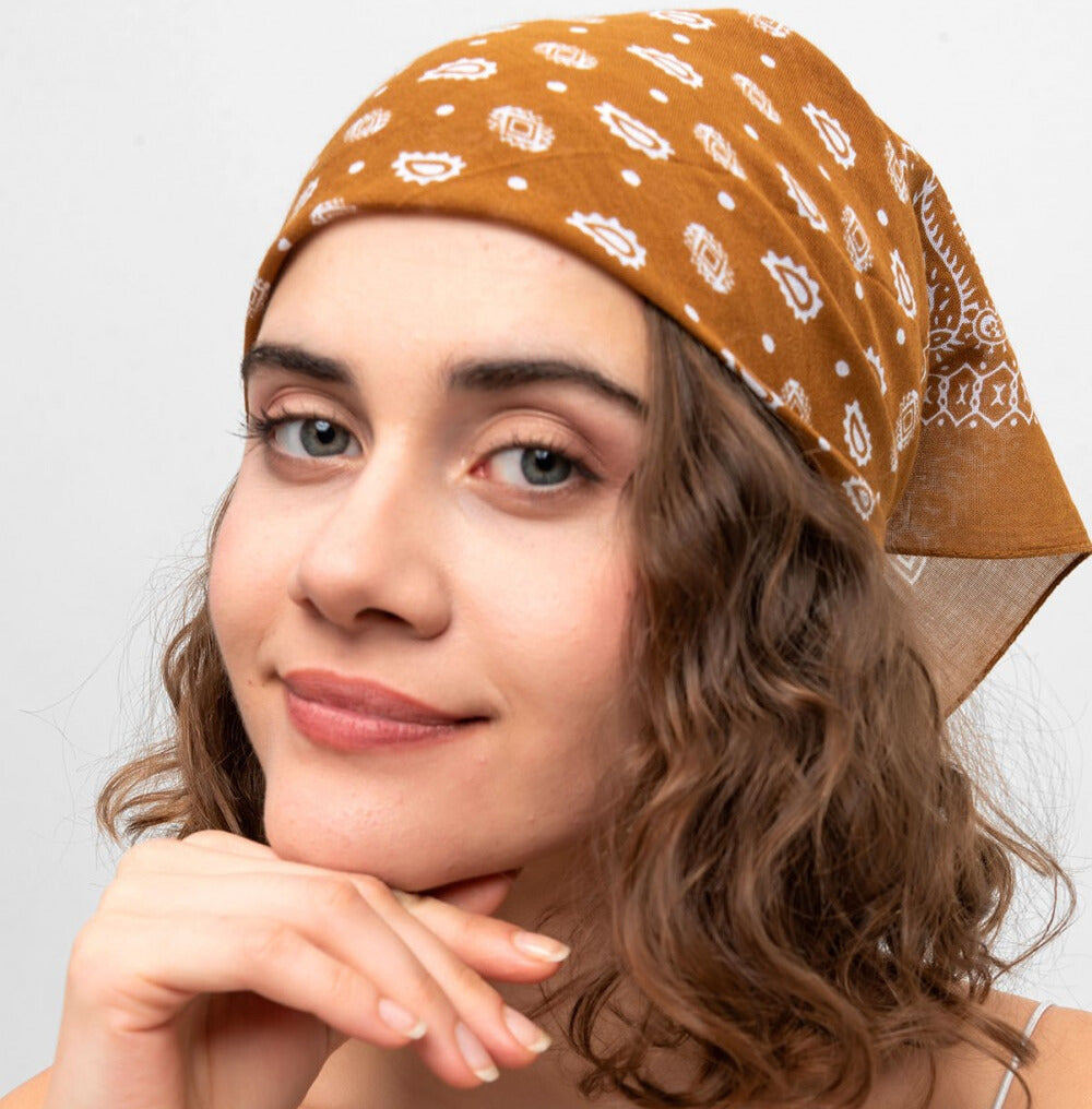 Paisley Pattern Cotton Bandana Scarf |Brown