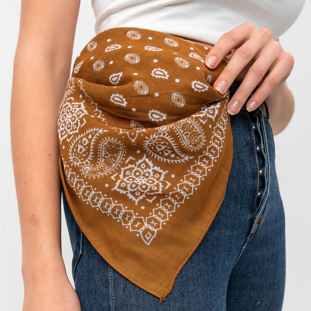 Paisley Pattern Cotton Bandana Scarf |Brown