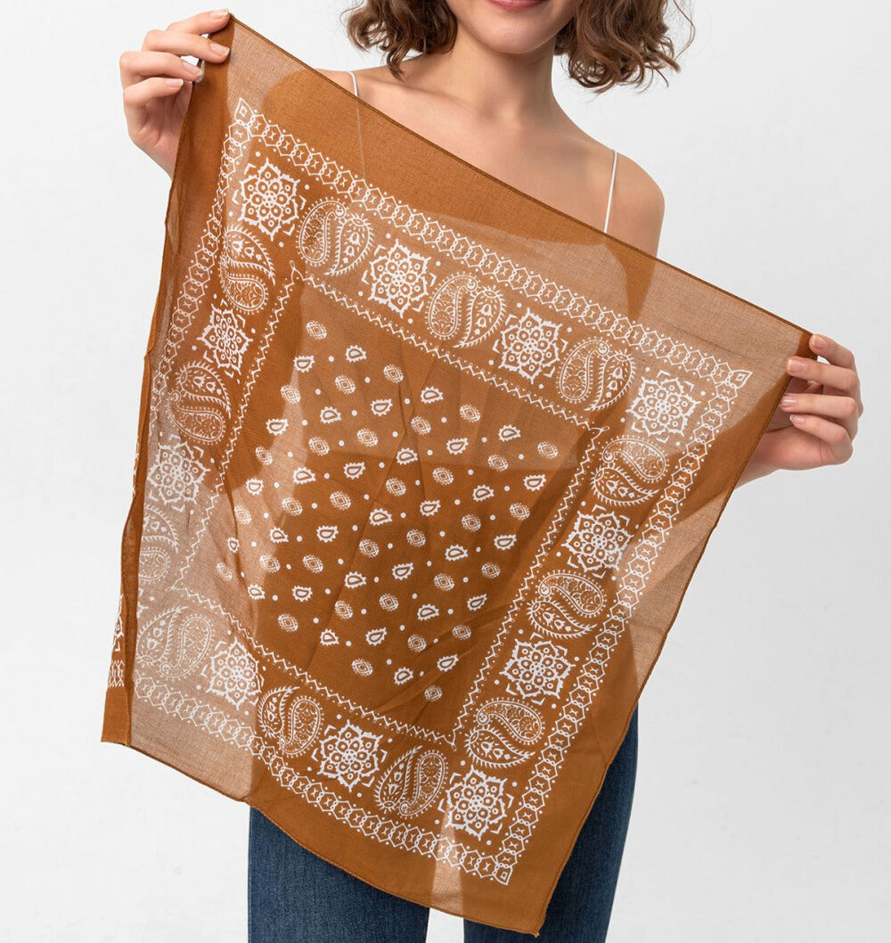 Paisley Pattern Cotton Bandana Scarf |Brown