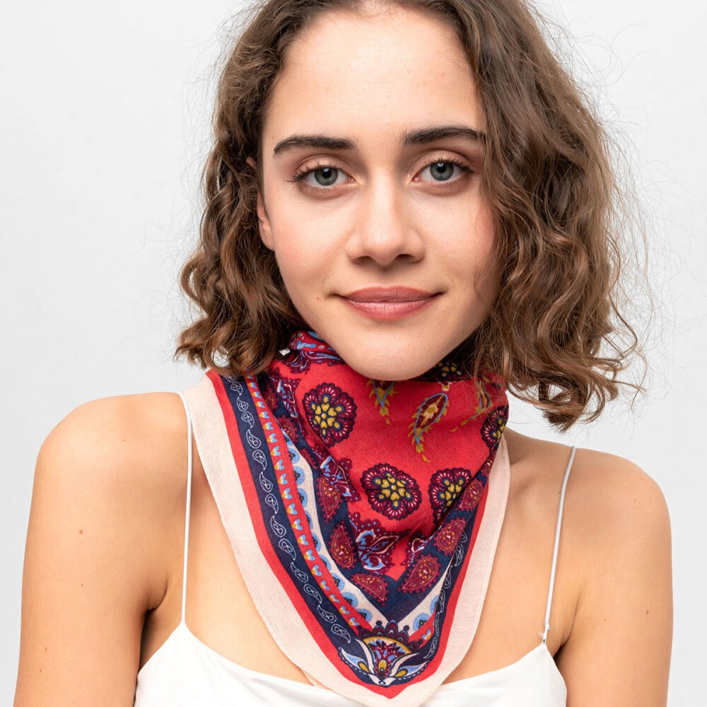 Rug Pattern Cotton Bandana Scarf |Red