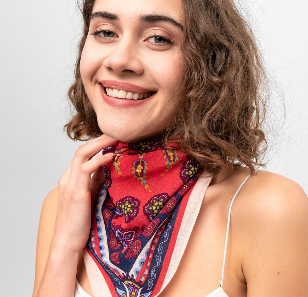 Rug Pattern Cotton Bandana Scarf |Red