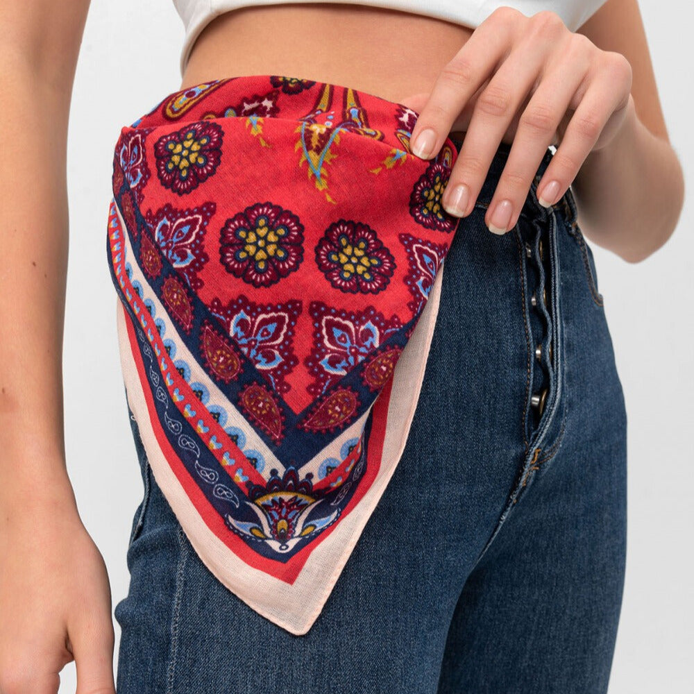 Rug Pattern Cotton Bandana Scarf |Red