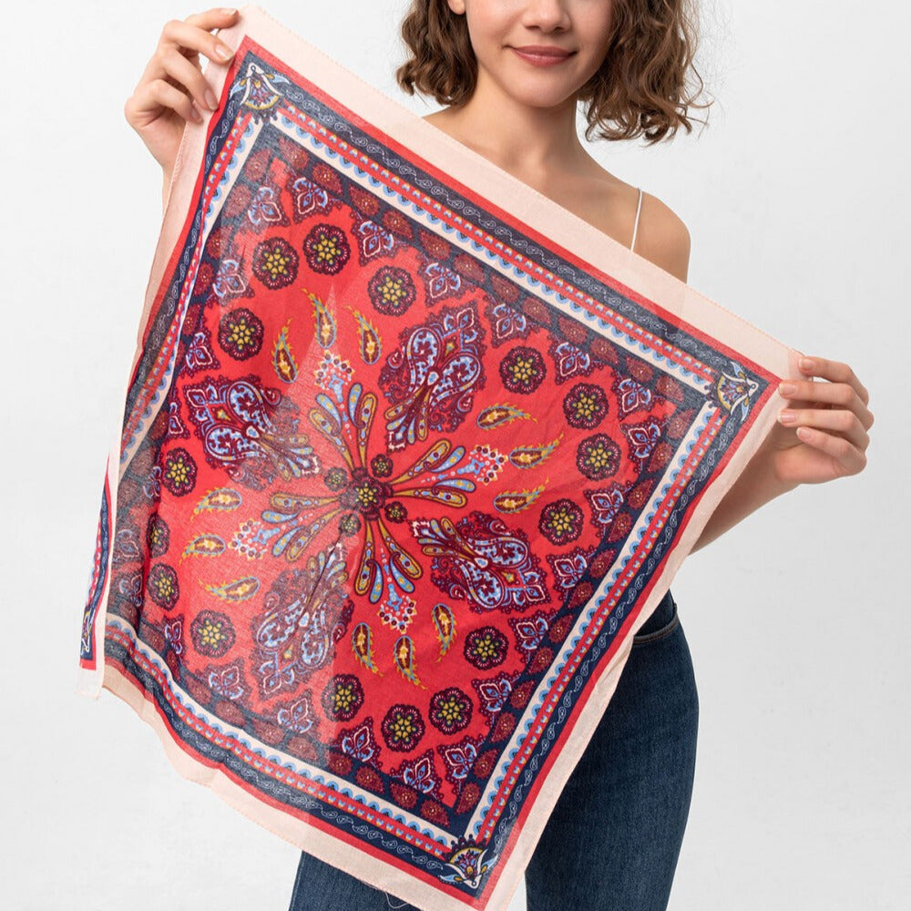 Rug Pattern Cotton Bandana Scarf |Red