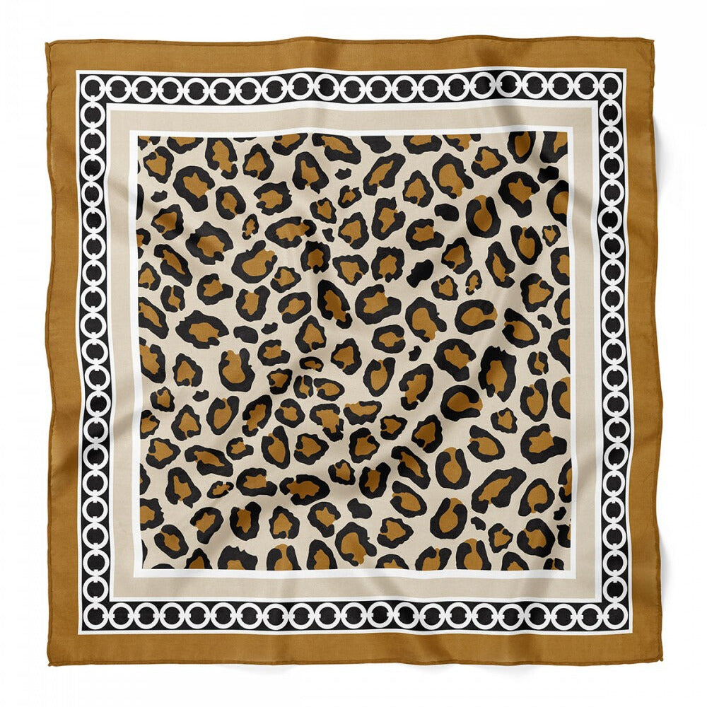 Leopard Print Satin Bandana Scarf |Brown