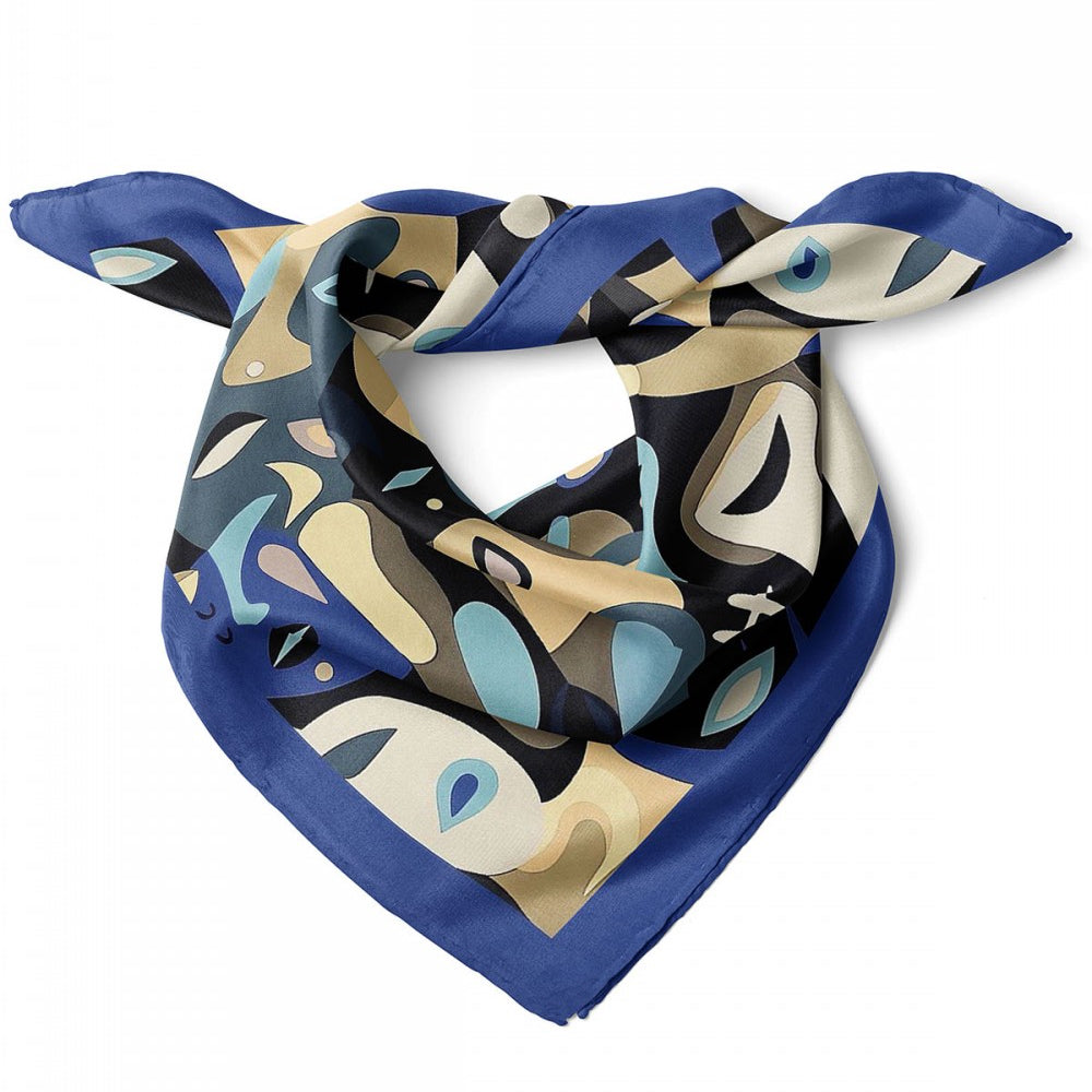 Modern Art Design Satin Bandana Scarf |Blue & Brown