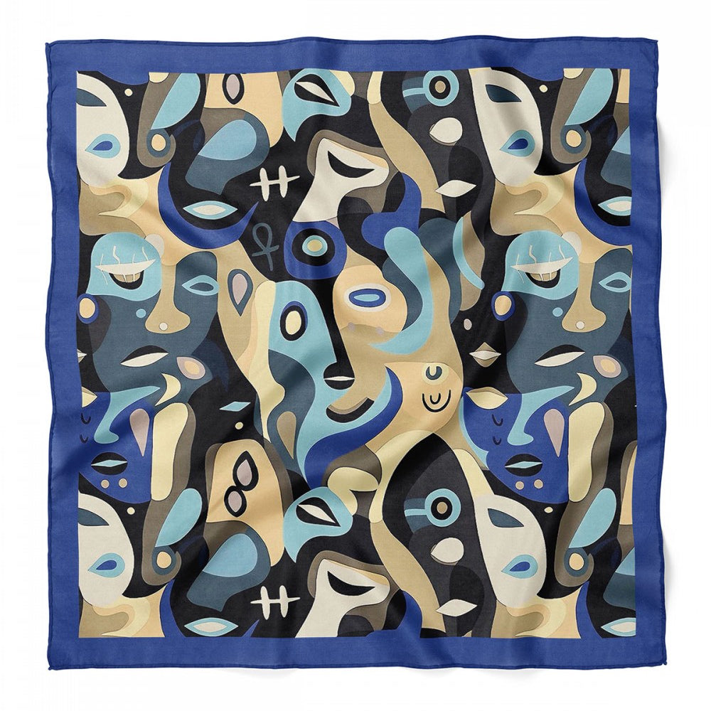 Modern Art Design Satin Bandana Scarf |Blue & Brown