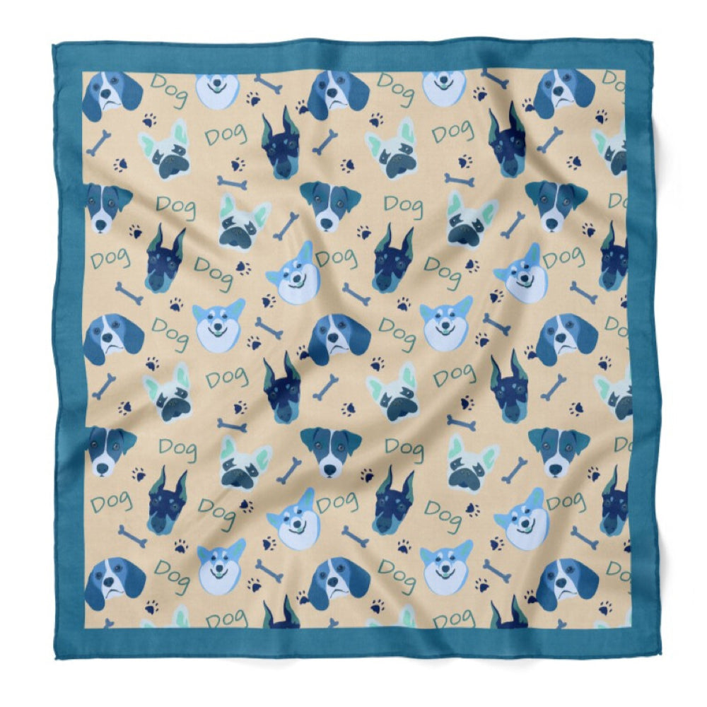 Dog Print Satin Bandana Scarf |Blue