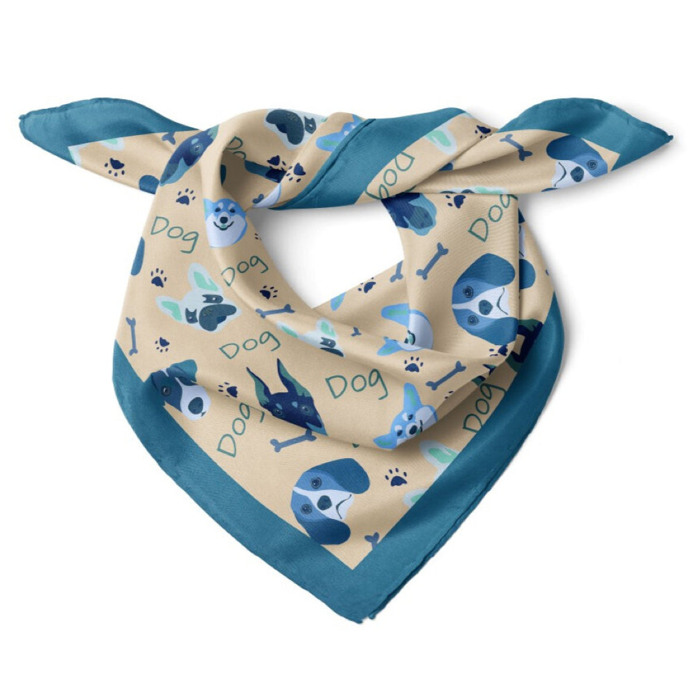 Dog Print Satin Bandana Scarf |Blue