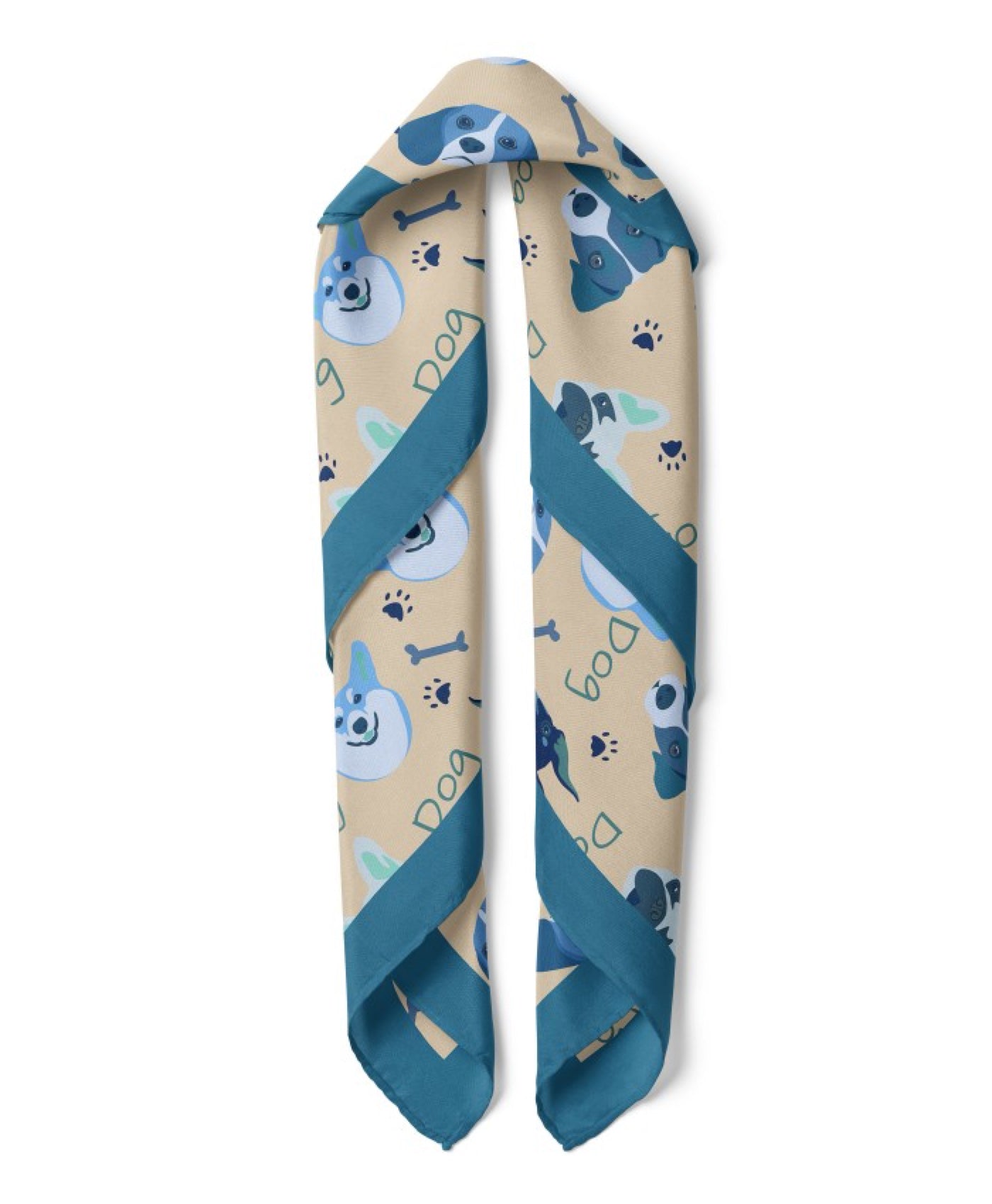 Dog Print Satin Bandana Scarf |Blue
