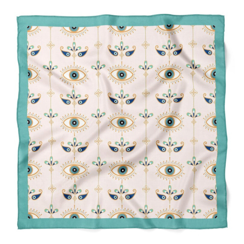 Nazar Evil Eye Print Satin Bandana Scarf |Teal