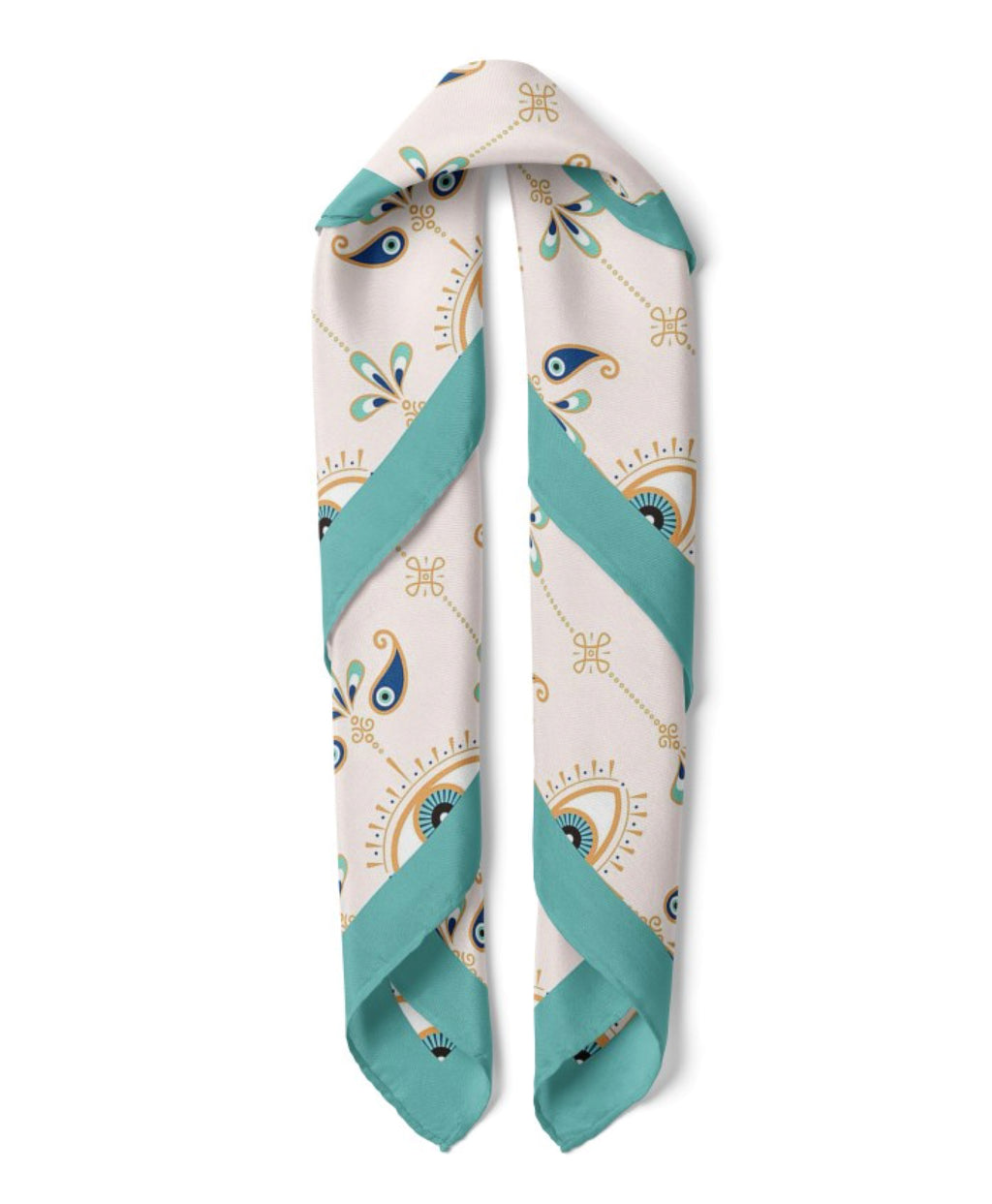 Nazar Evil Eye Print Satin Bandana Scarf |Teal