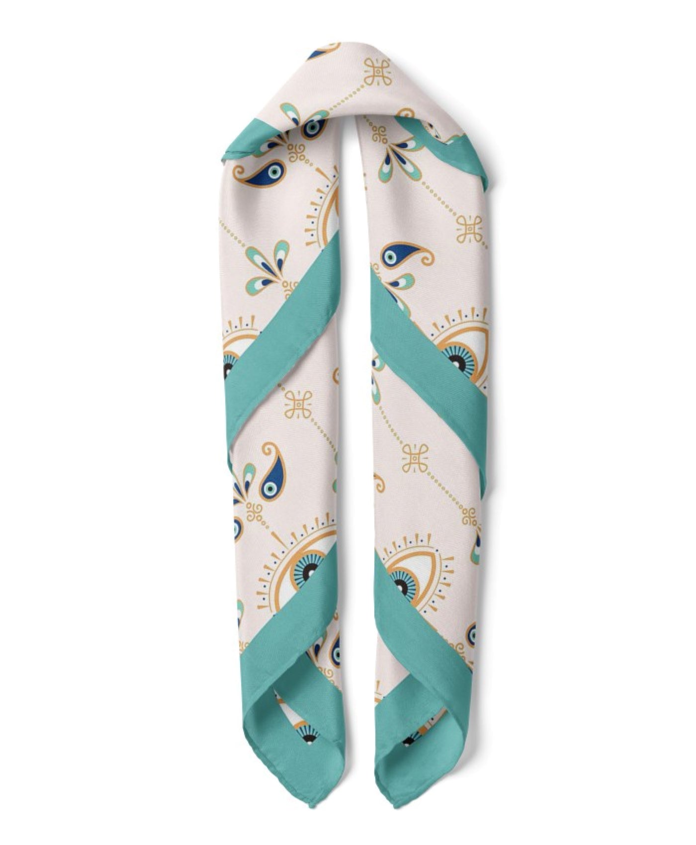 Nazar Evil Eye Print Satin Bandana Scarf |Teal