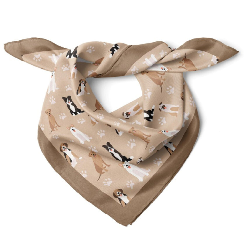 Cat Print Satin Bandana Scarf |Brown