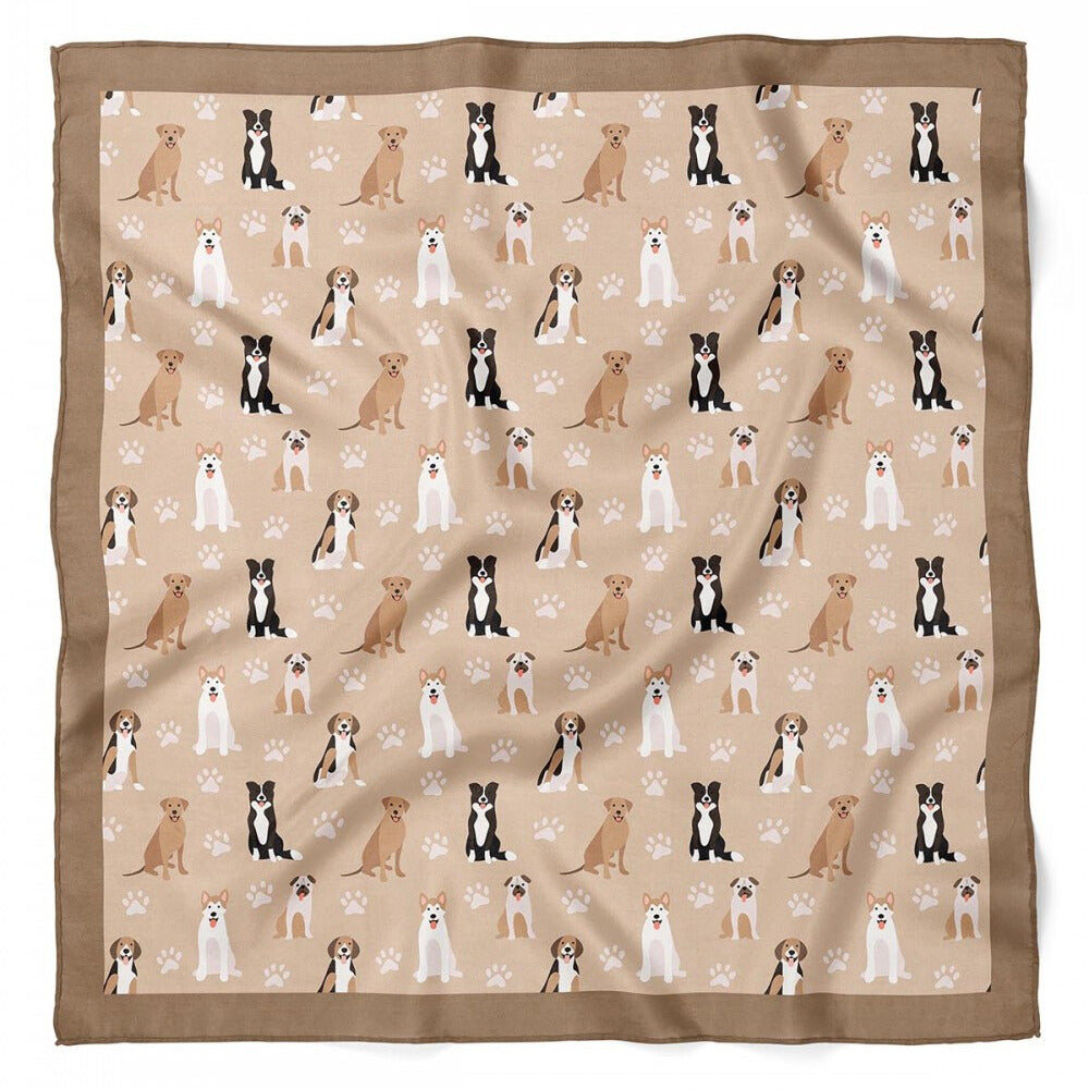 Cat Print Satin Bandana Scarf |Brown