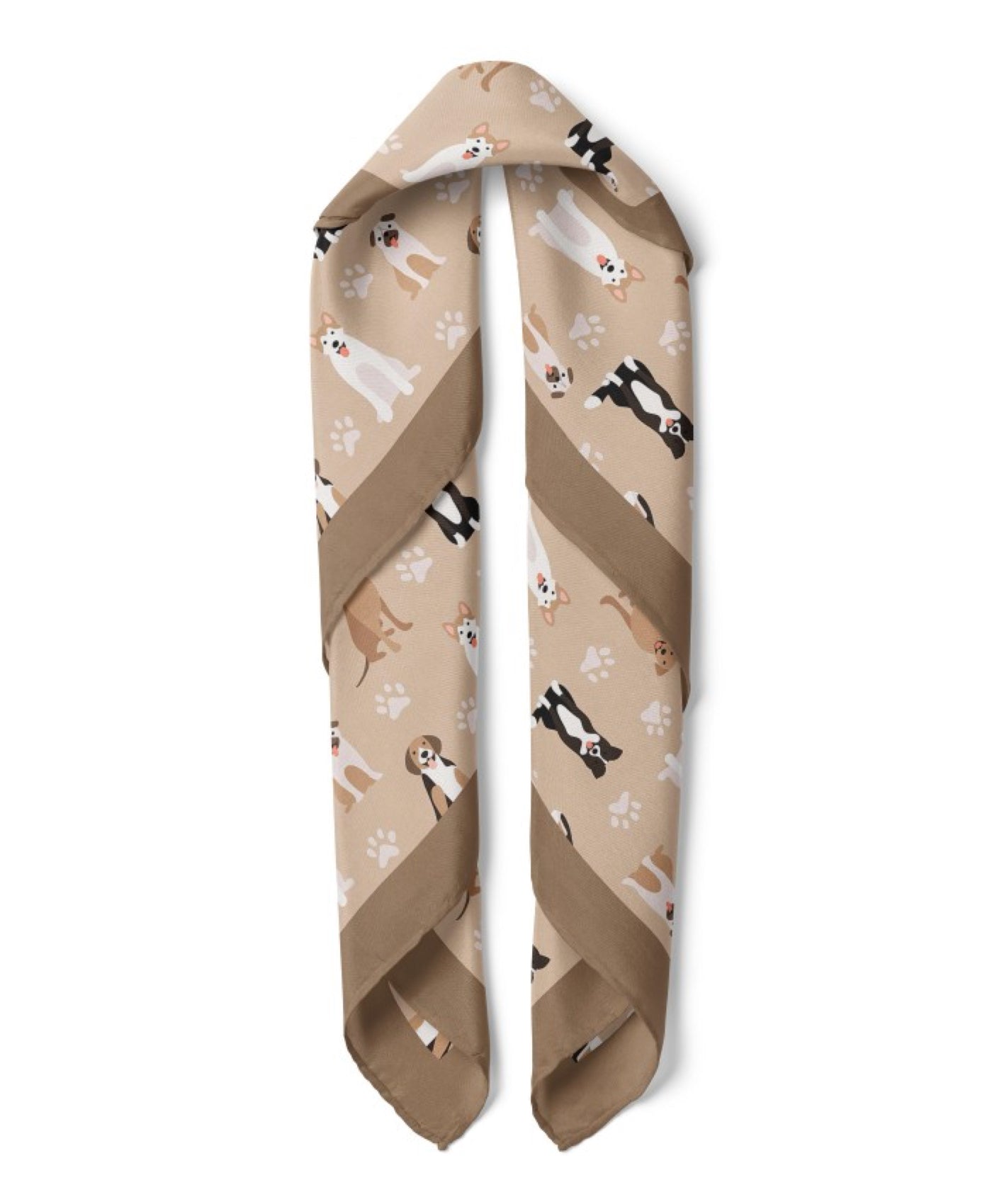 Cat Print Satin Bandana Scarf |Brown