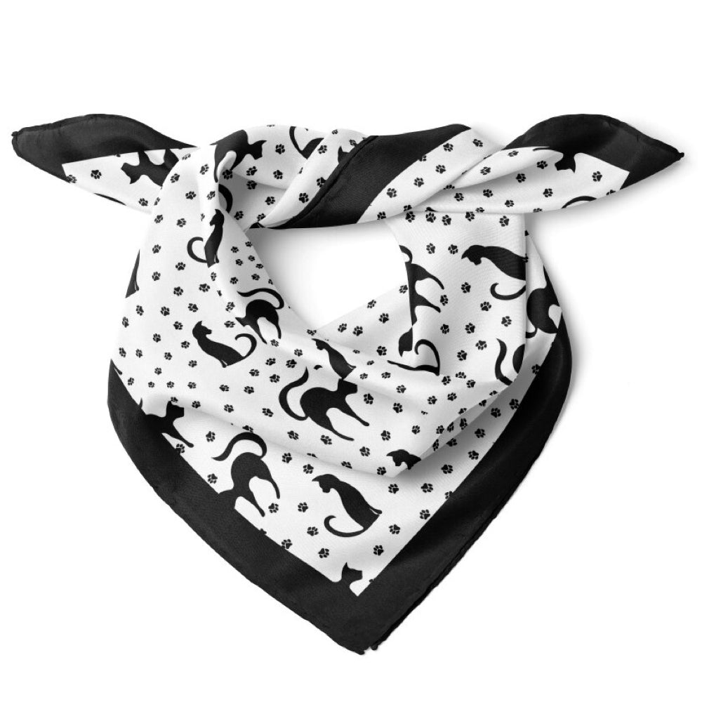 Cat Print Satin Bandana Scarf |Black & White
