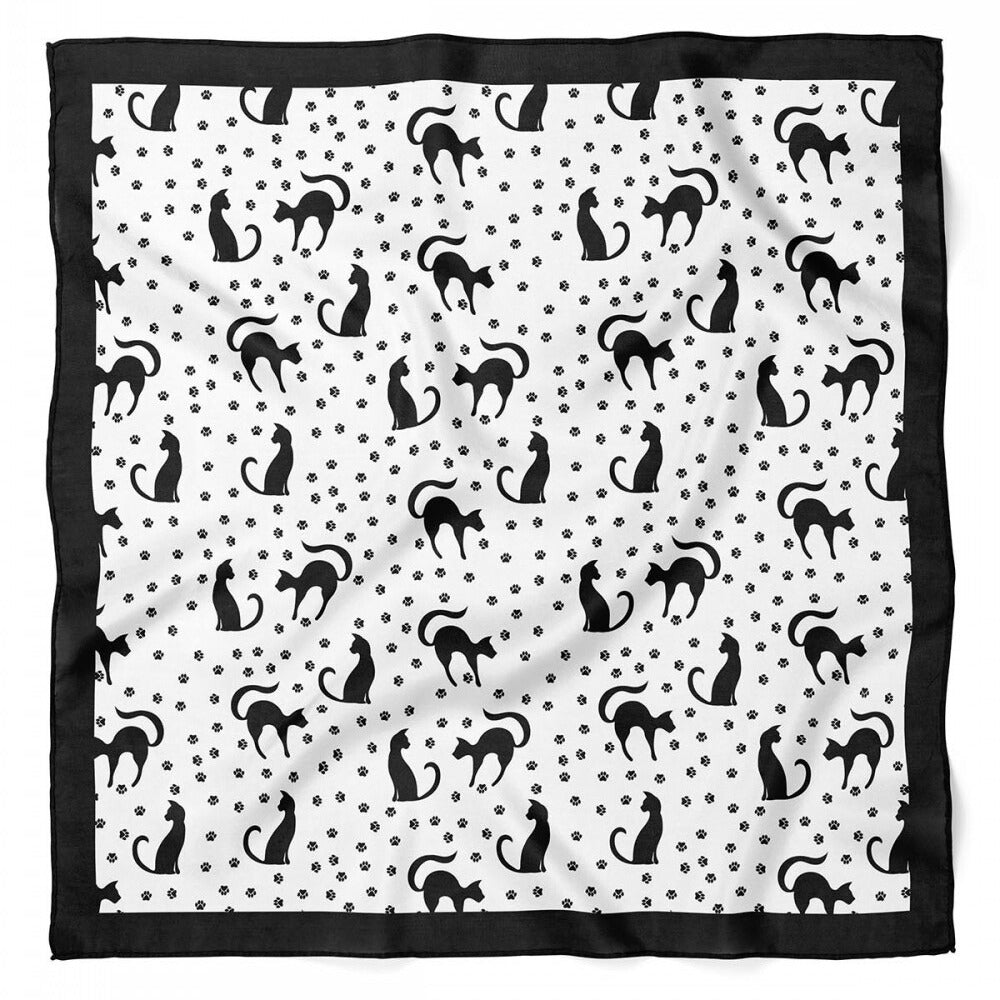 Cat Print Satin Bandana Scarf |Black & White