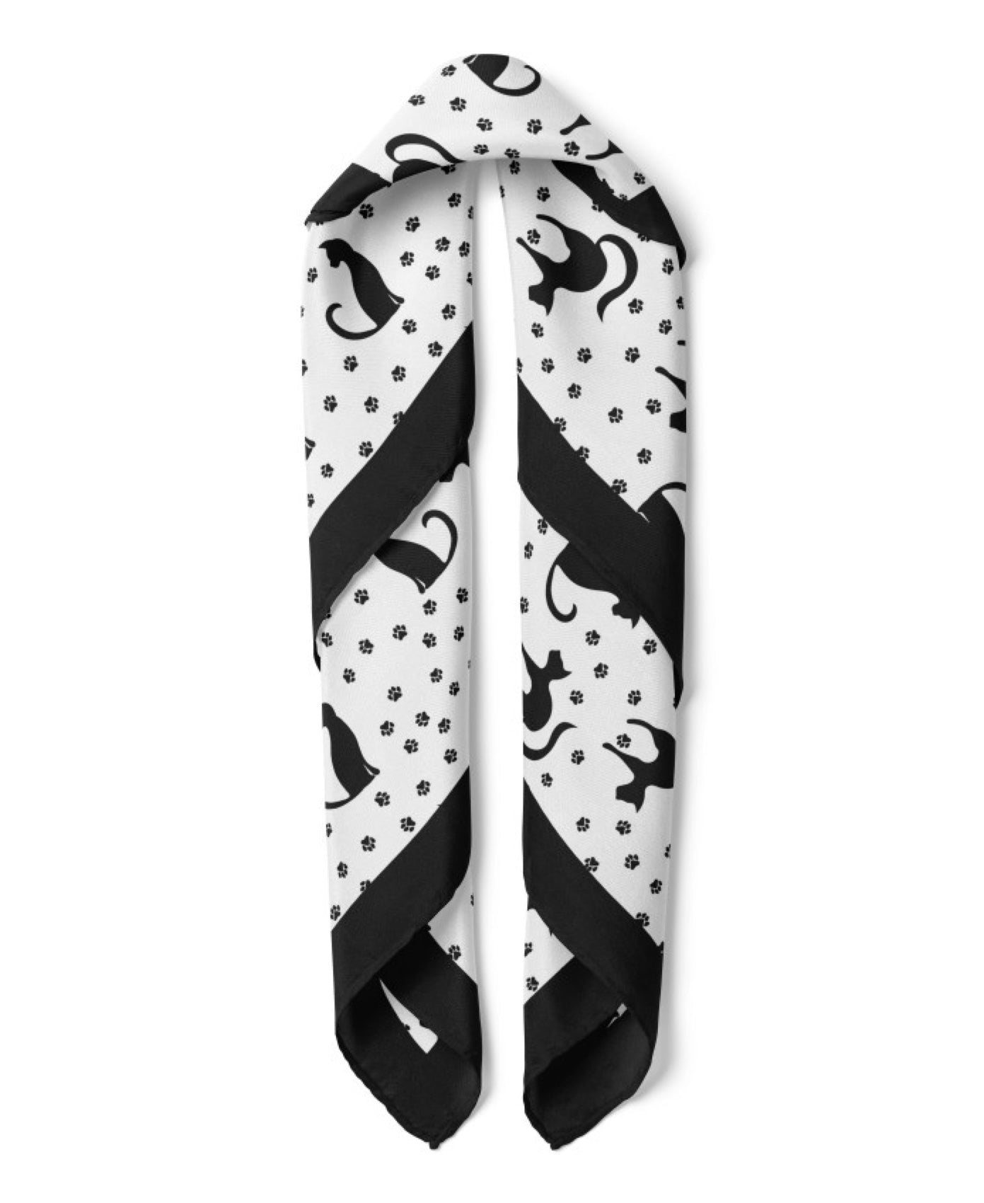 Cat Print Satin Bandana Scarf |Black & White
