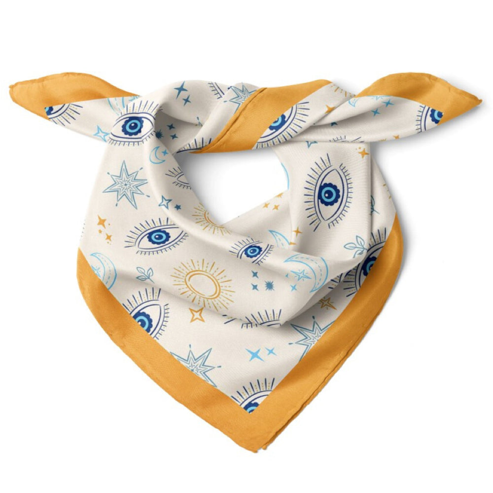 Nazar Evil Eye Print Satin Bandana Scarf |Mustard