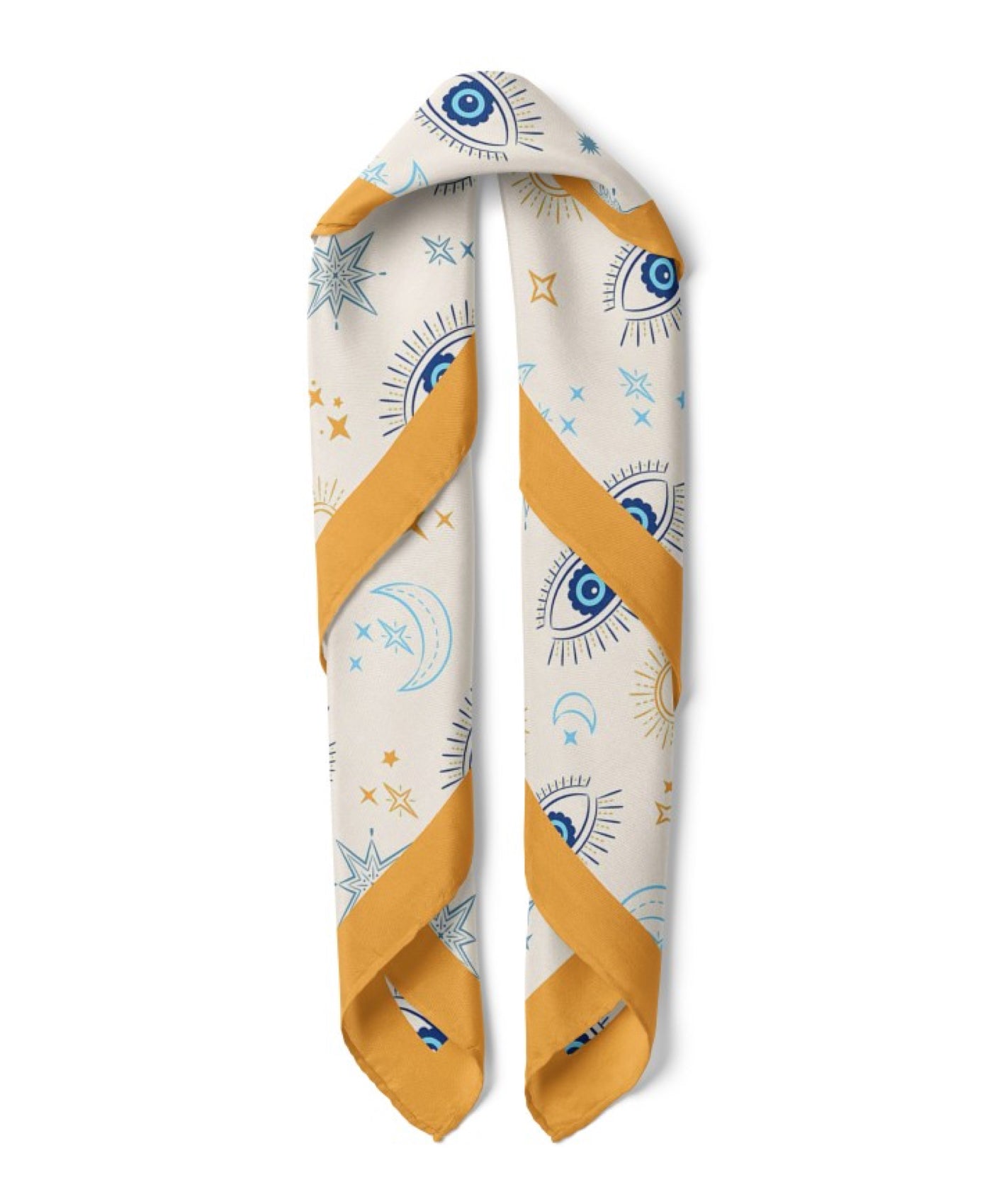 Nazar Evil Eye Print Satin Bandana Scarf |Mustard