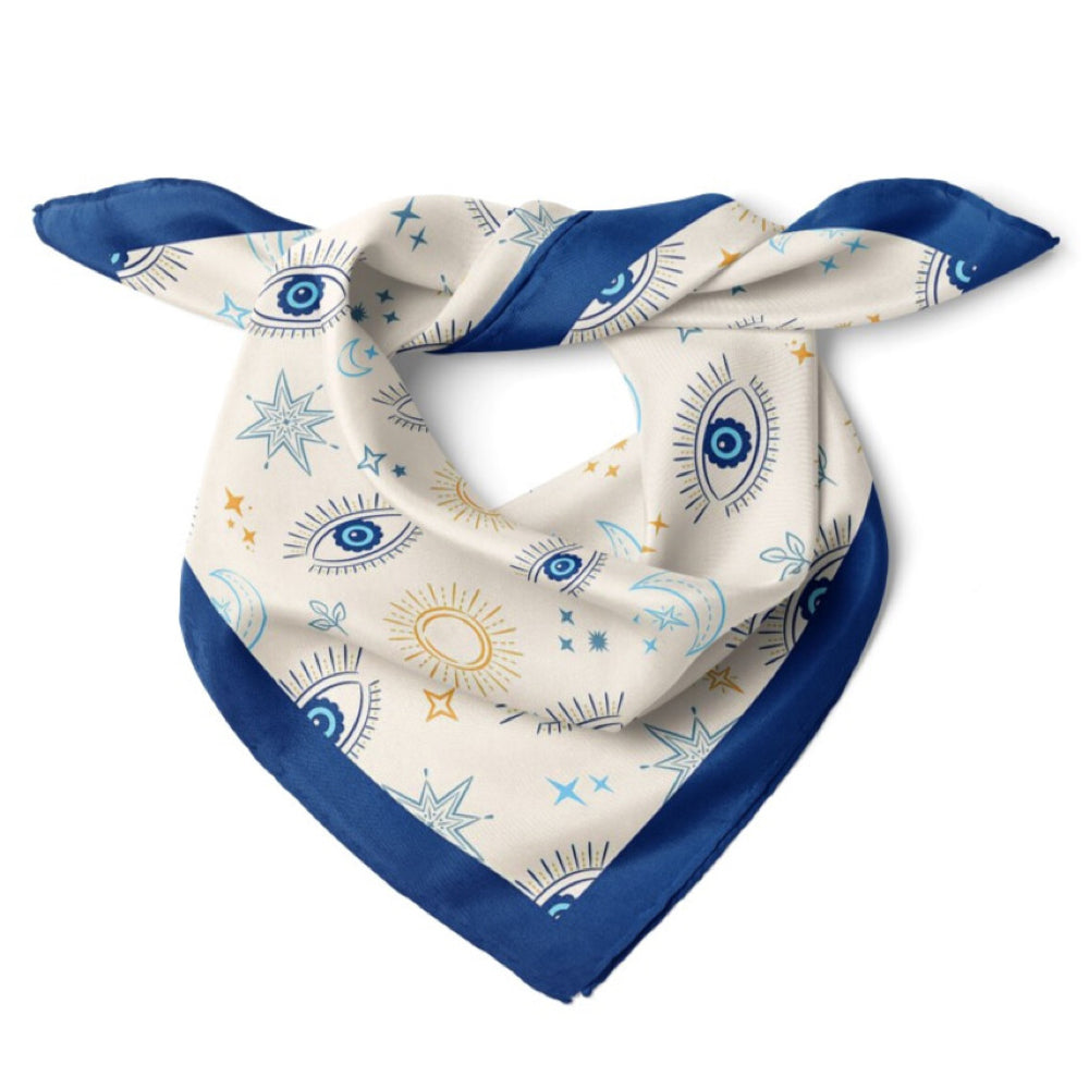 Nazar Evil Eye Print Satin Bandana Scarf |Blue