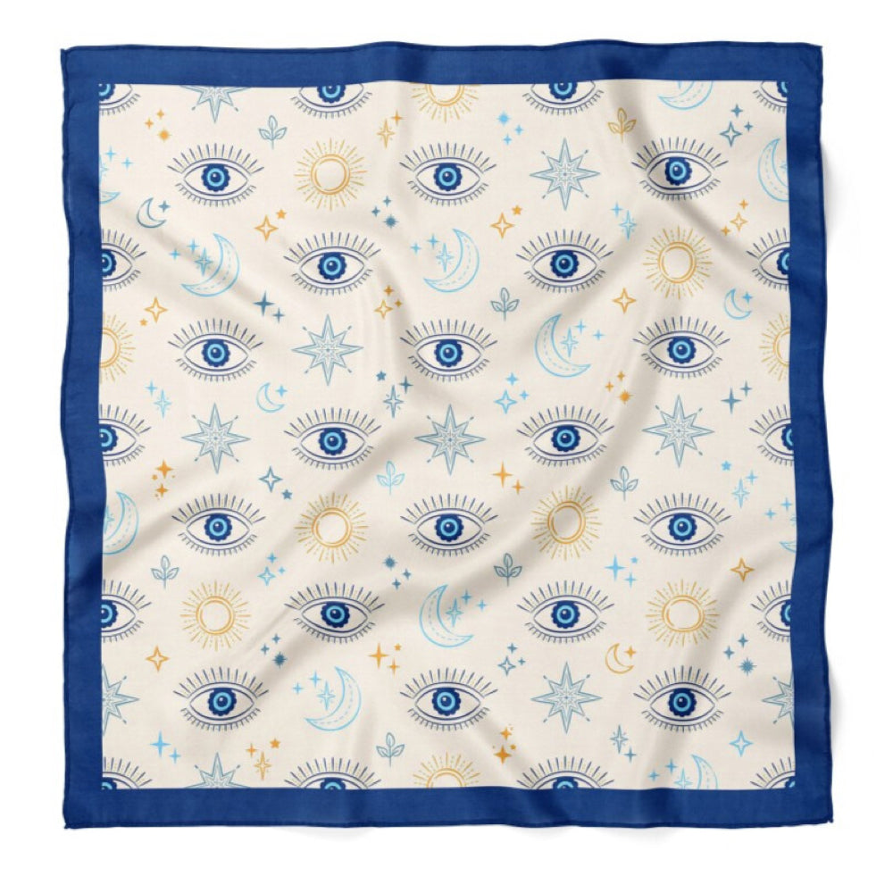 Nazar Evil Eye Print Satin Bandana Scarf |Blue