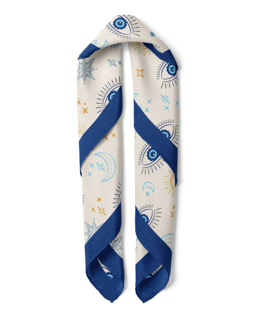 Nazar Evil Eye Print Satin Bandana Scarf |Blue
