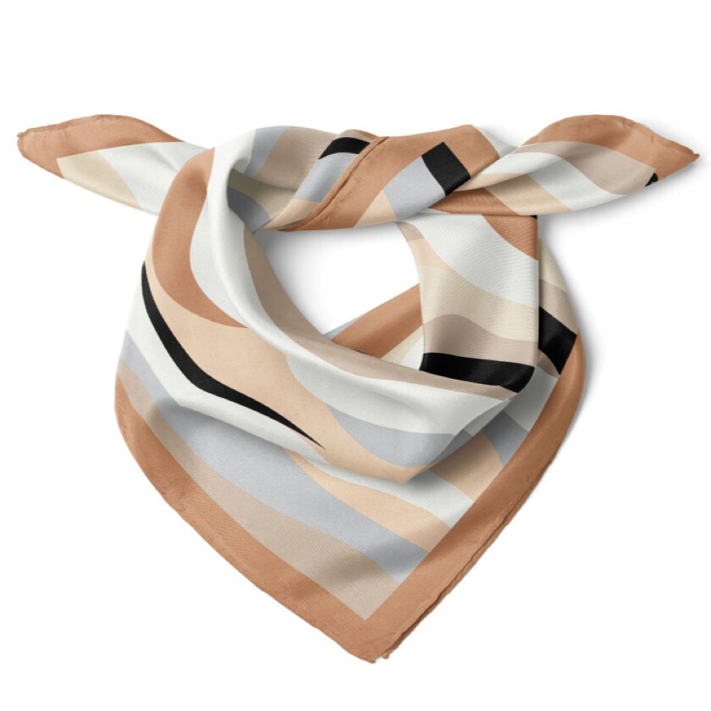 Lithe Line Pattern Satin Bandana Scarf |Beige