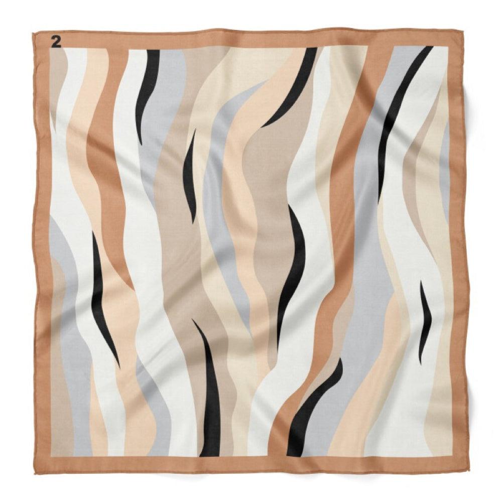 Lithe Line Pattern Satin Bandana Scarf |Beige