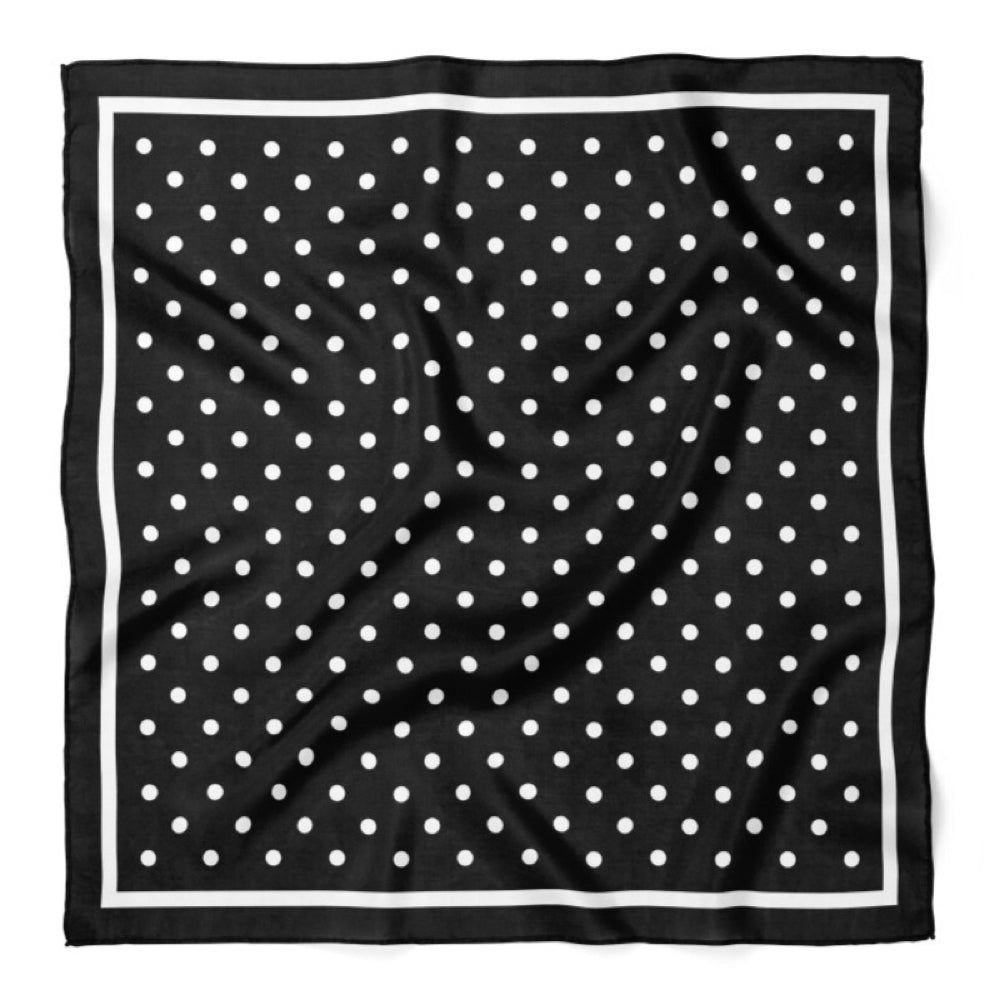 Polka Dot Print Satin Bandana Scarf |Black