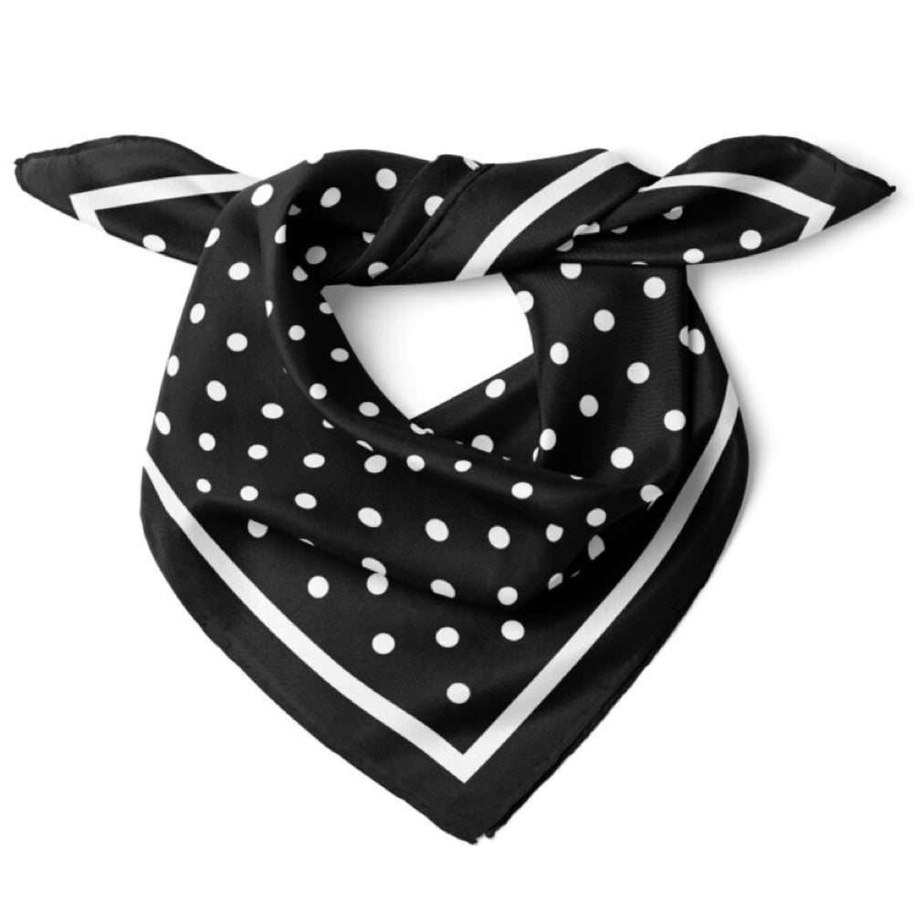 Polka Dot Print Satin Bandana Scarf |Black