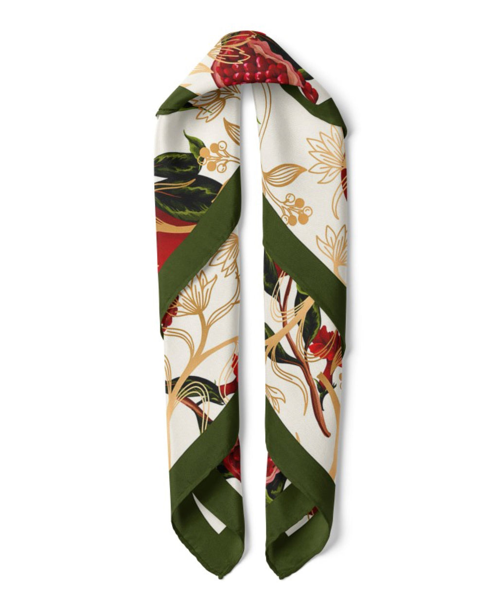 Pomegranate Flower Satin Bandana Scarf |Green & Red