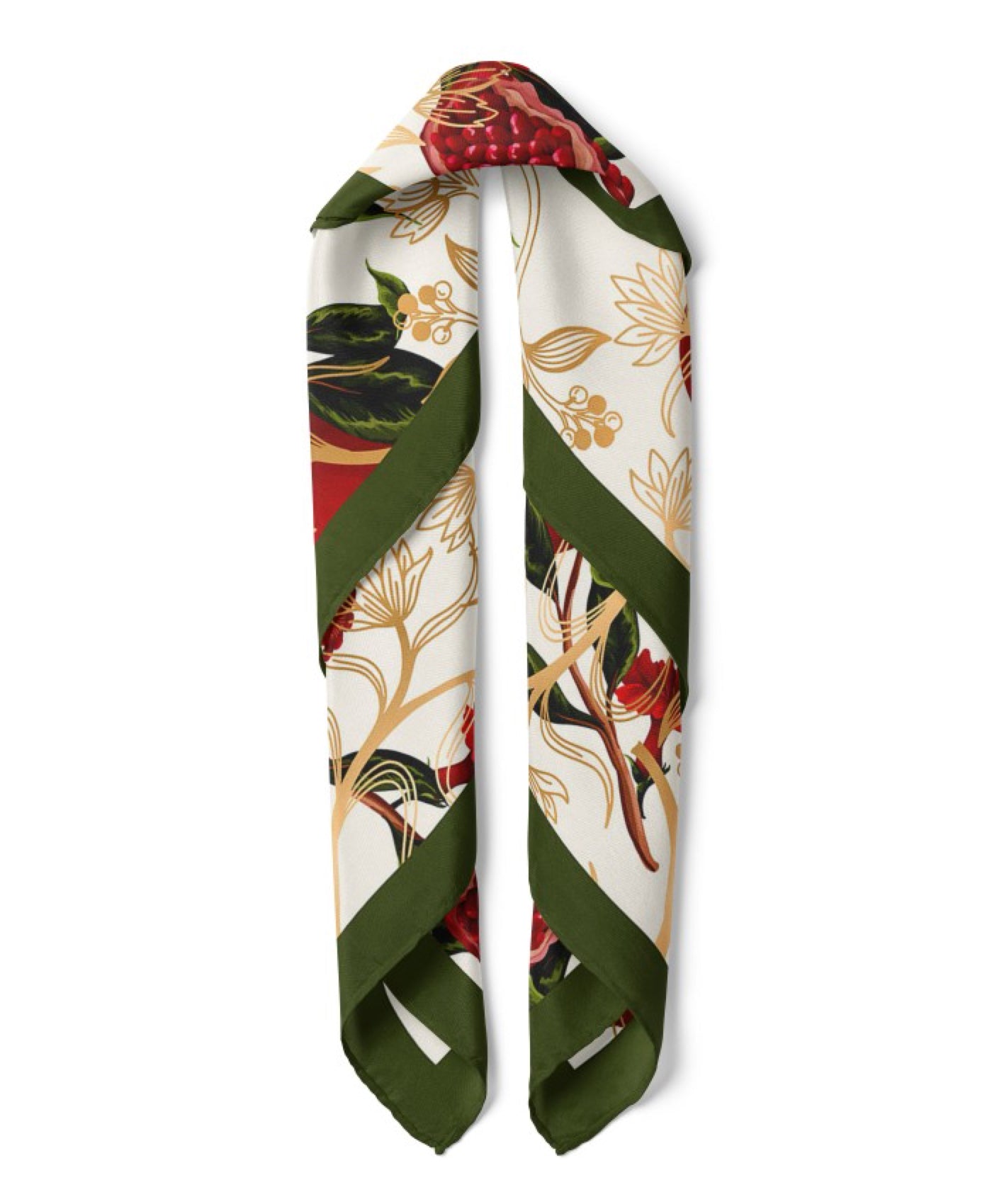 Pomegranate Flower Satin Bandana Scarf |Green & Red