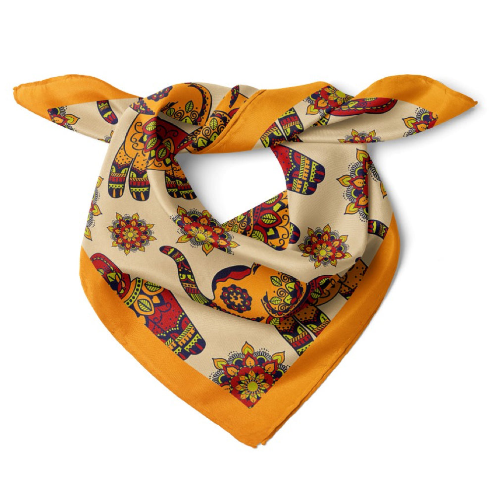 Elephant Pattern Bandana Scarf |Orange & Red