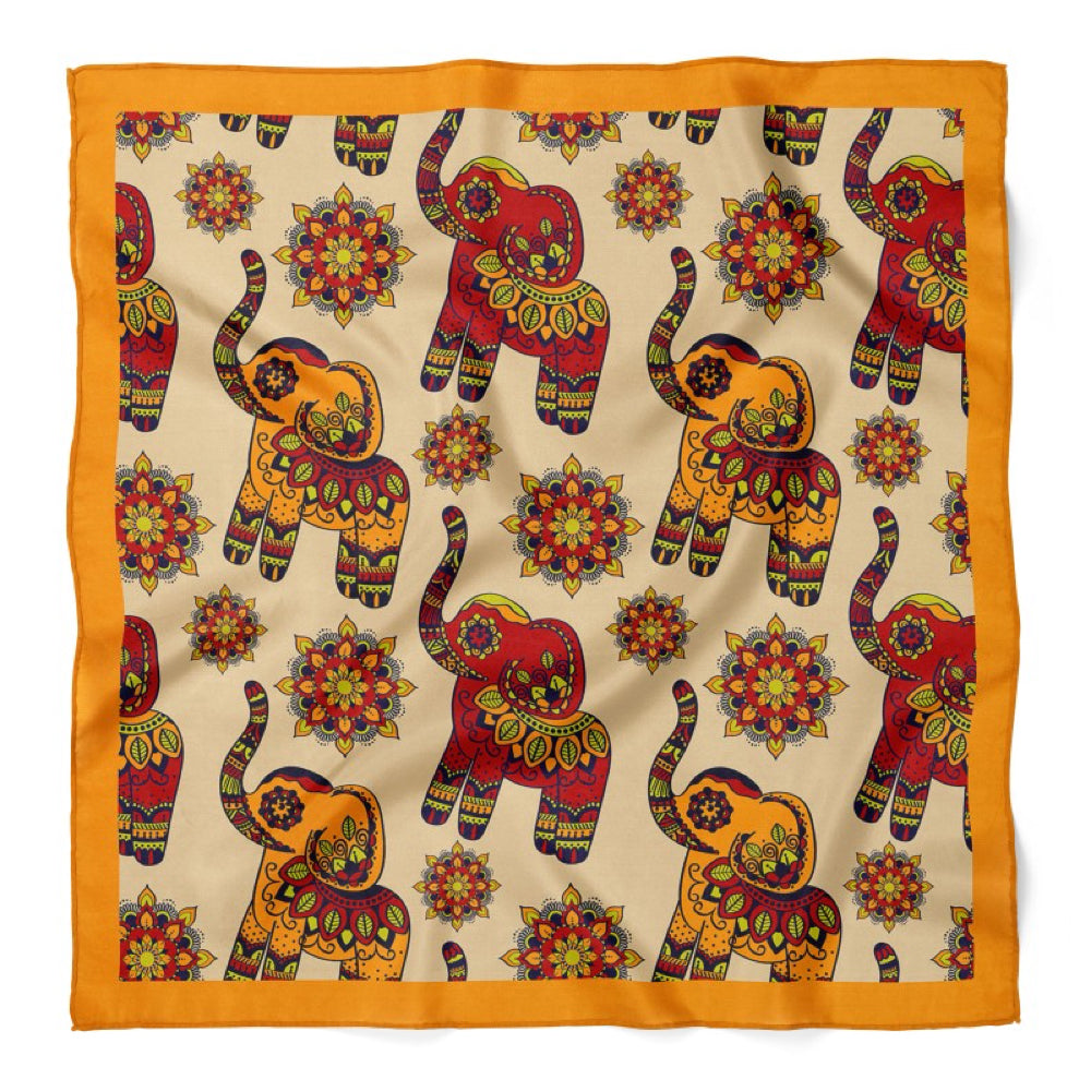 Elephant Pattern Bandana Scarf |Orange & Red