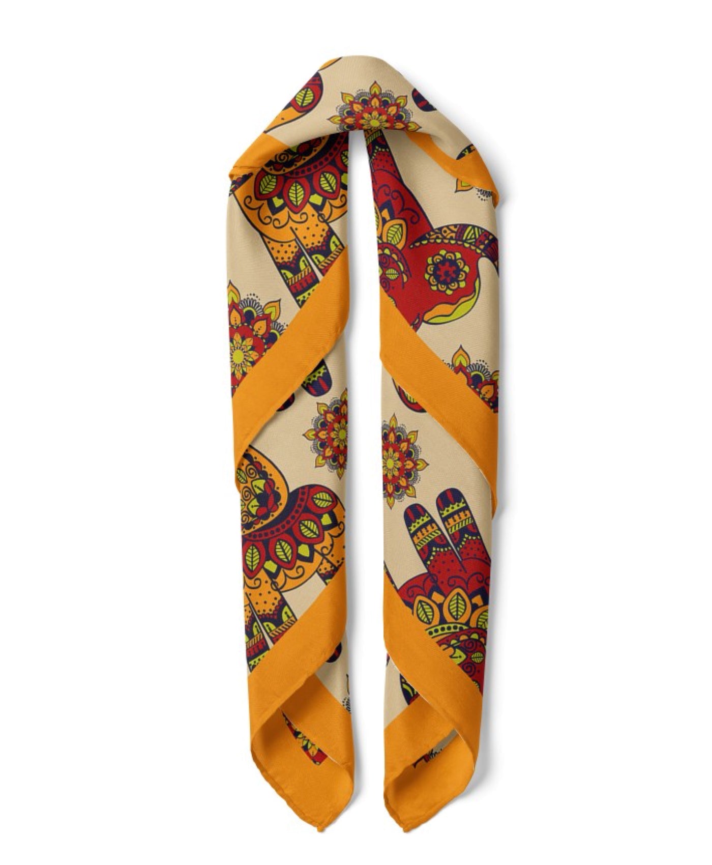 Elephant Pattern Bandana Scarf |Orange & Red