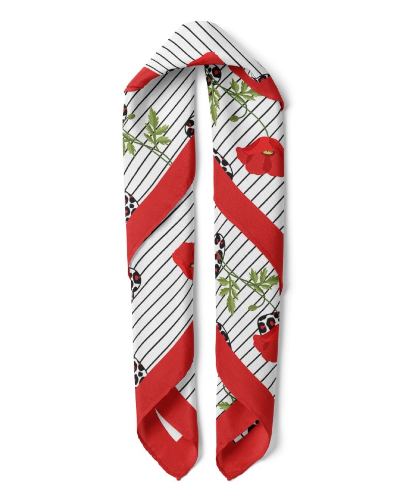 Poppy Flowers Print Satin Bandana Scarf |Red