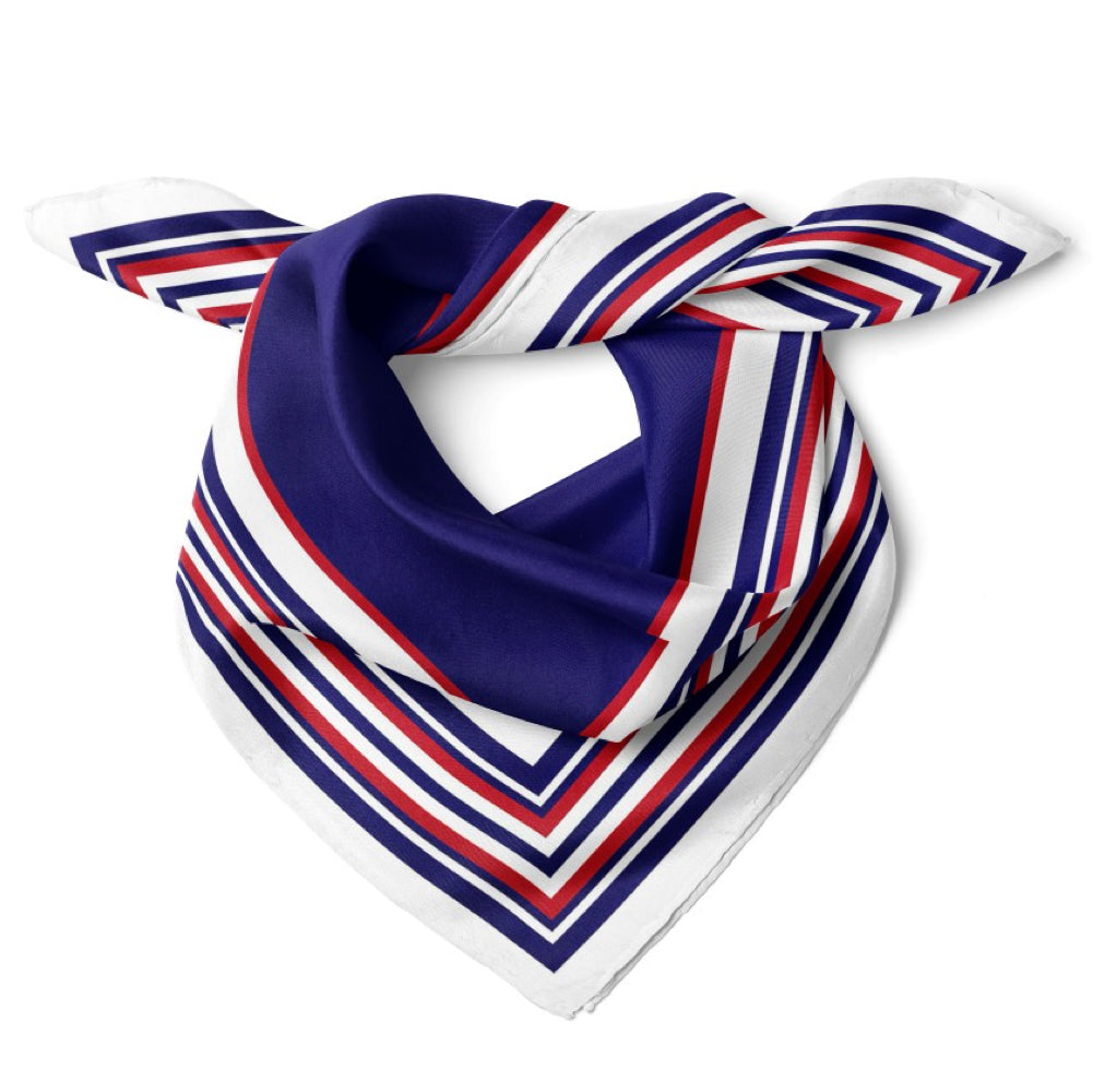 Striped Square Satin Bandana Scarf |Navy Blue