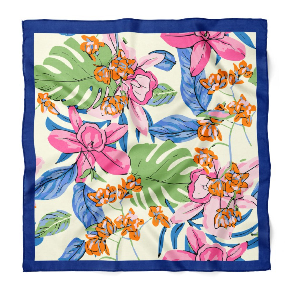 Tropical Flowers Pattern Satin Bandana Scarf |Multicolour