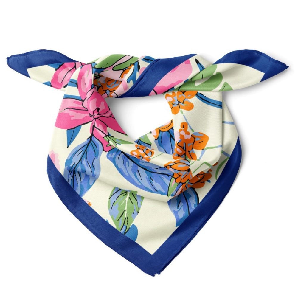 Tropical Flowers Pattern Satin Bandana Scarf |Multicolour