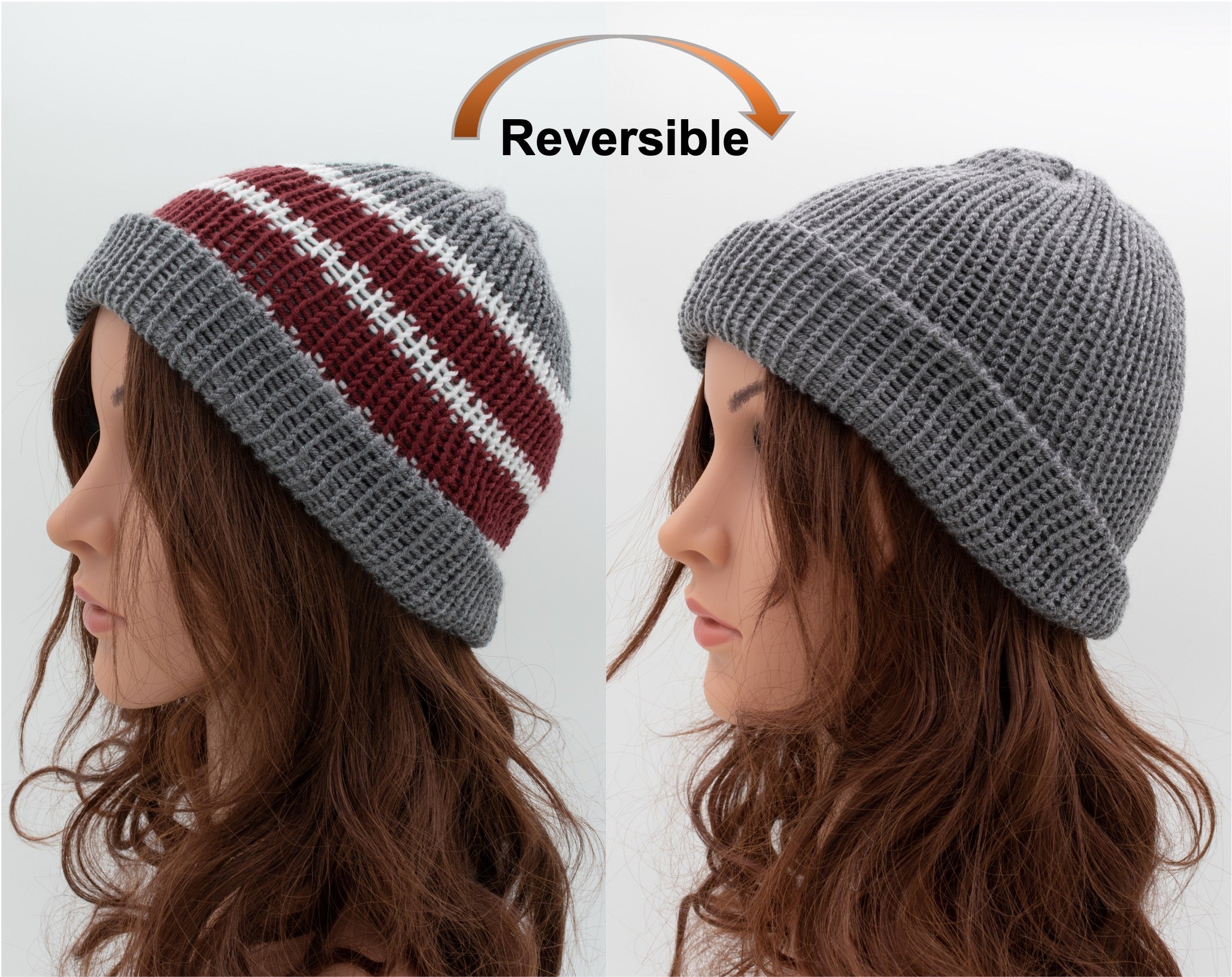 Reversible Hand-knit Beanie Hat - Unisex Style